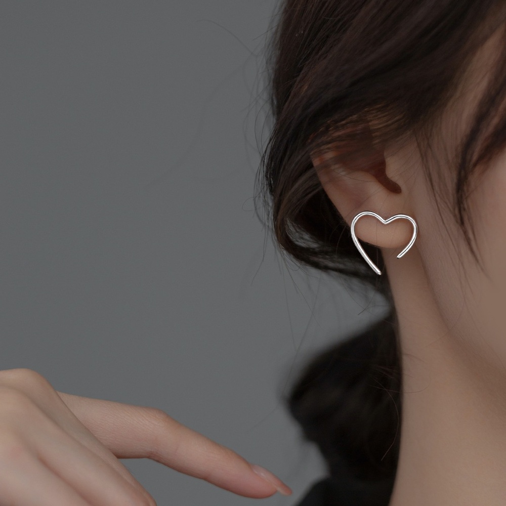 Sterling Silver Geometric Heart Earrings in Unique Shape